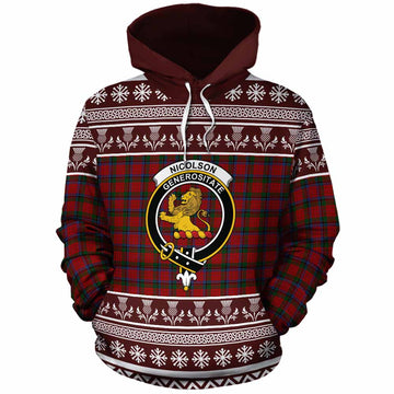 Nicolson Clan Tartan Christmas Cotton Hoodie with Family Crest
