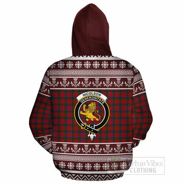 Nicolson Clan Tartan Christmas Cotton Hoodie with Family Crest