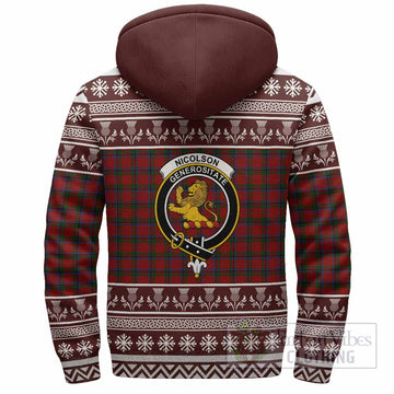 Nicolson Clan Tartan Christmas Fleece Hoodie with Family Crest