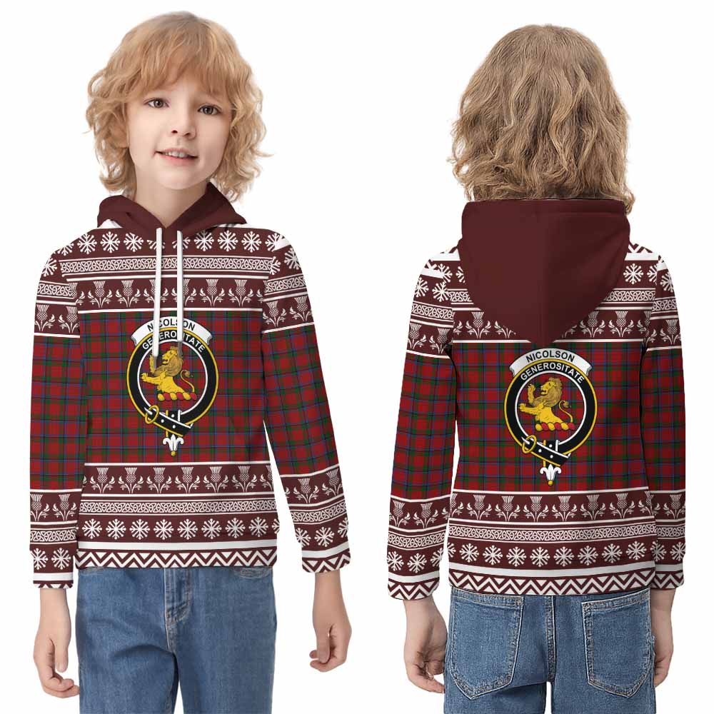 Nicolson Clan Tartan Christmas Kid Hoodie with Family Crest - Tartan Vibes Clothing
