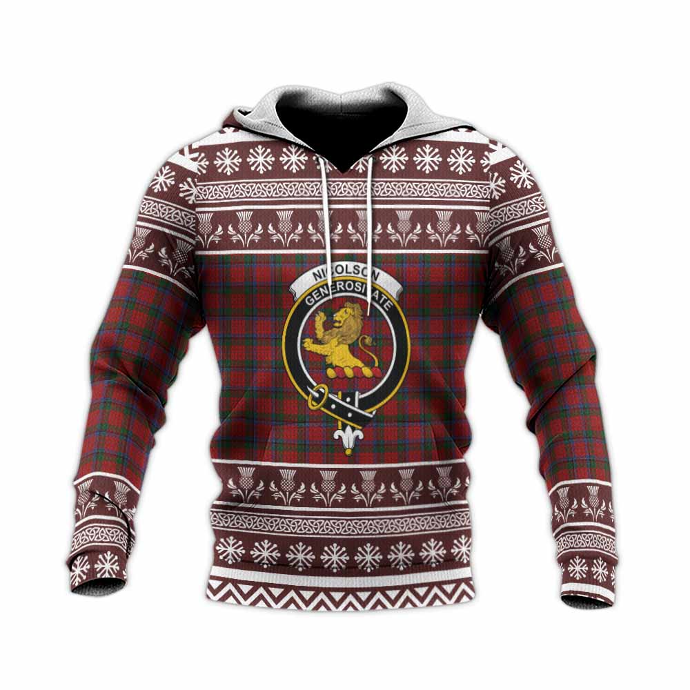 Nicolson Clan Tartan Christmas Knitted Hoodie with Family Crest - Tartan Vibes Clothing