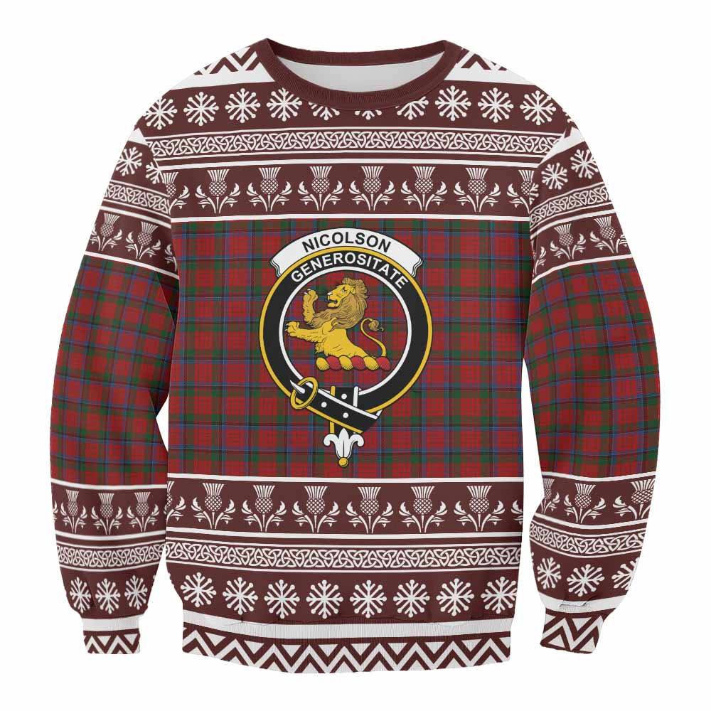 Nicolson Clan Tartan Christmas Sweatshirt with Family Crest - Tartan Vibes Clothing