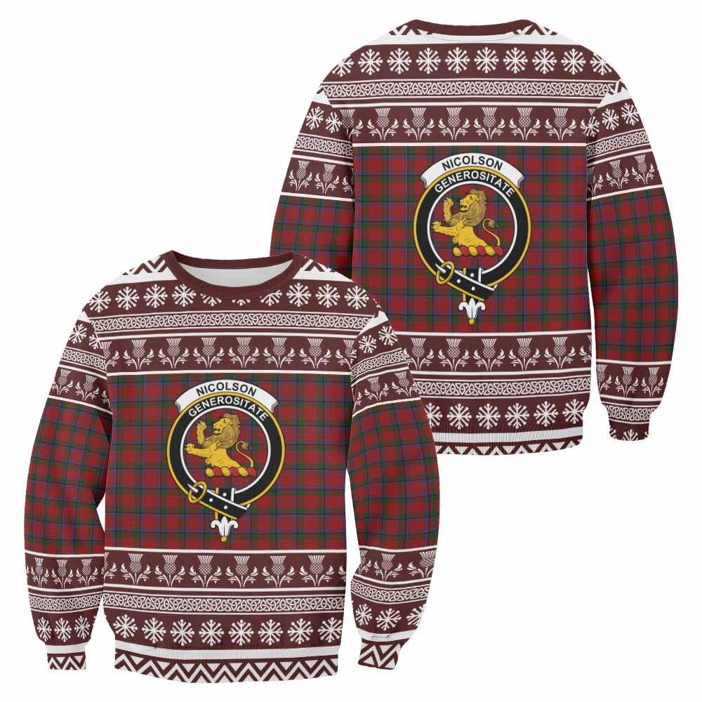 Nicolson Clan Tartan Christmas Sweatshirt with Family Crest - Tartan Vibes Clothing
