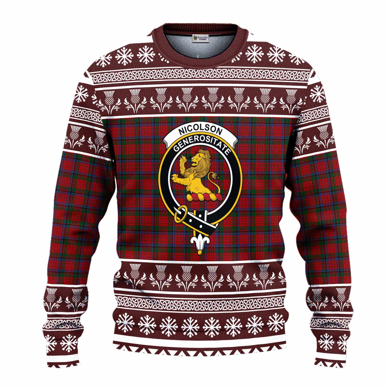 Nicolson Clan Tartan Christmas Ugly Sweater with Family Crest - Tartan Vibes Clothing