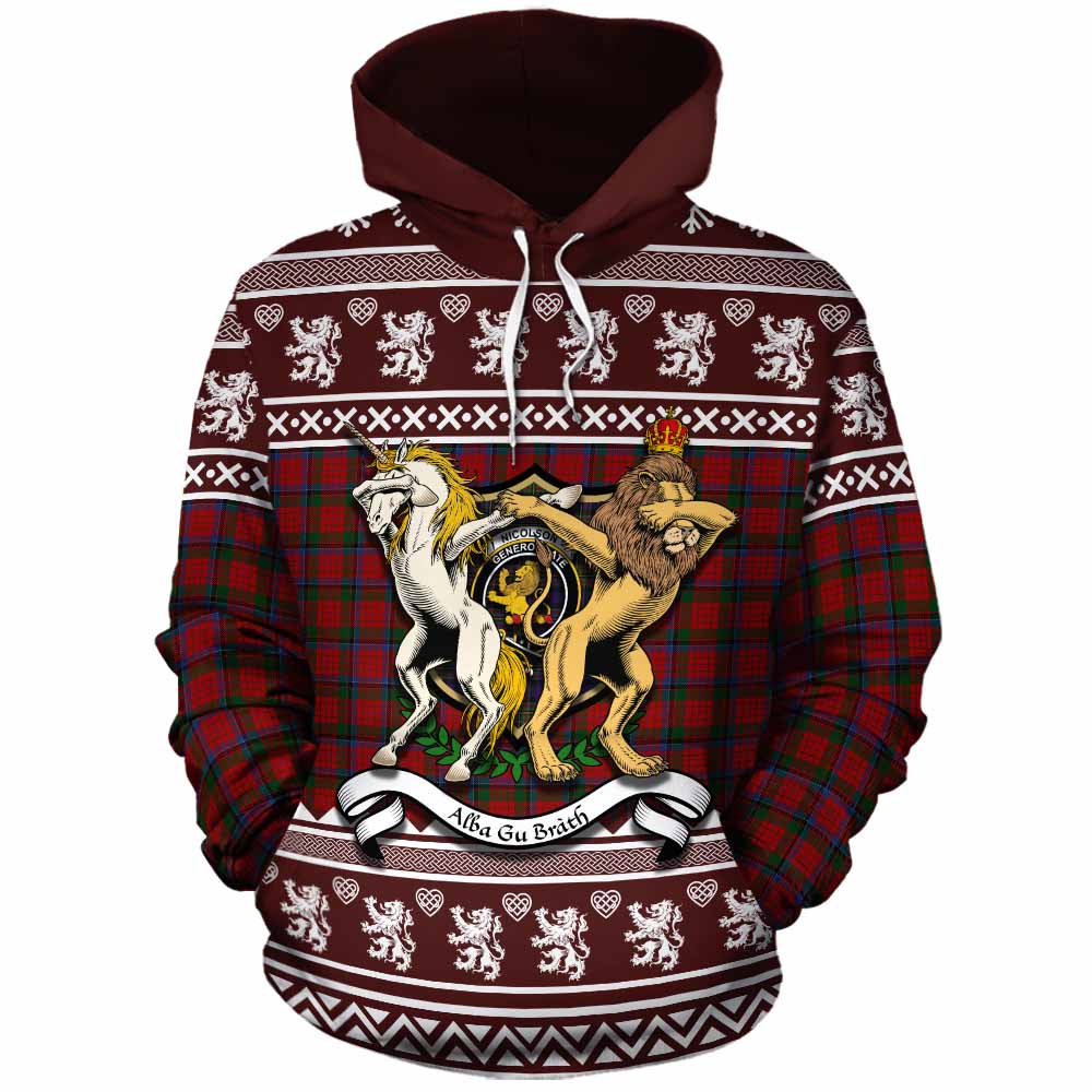 Nicolson Clan Tartan Crest Christmas Cotton Hoodie Coat of Arms Funny Style - Tartan Vibes Clothing