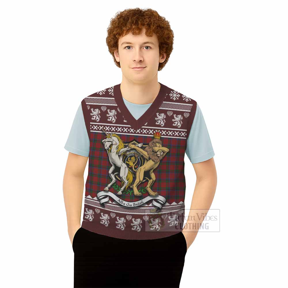 Nicolson Clan Tartan Crest Christmas Knitted V-Neck Vest Coat of Arms Funny Style - Tartan Vibes Clothing