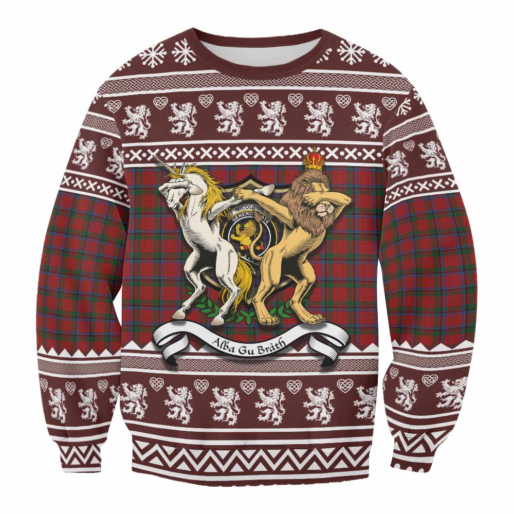 Nicolson Clan Tartan Crest Christmas Sweatshirt Coat of Arms Funny Style - Tartan Vibes Clothing