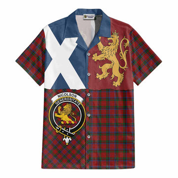 Nicolson Crest Tartan Cotton Hawaiian Shirt with Lion Rampant Saltire Style - Tartan Vibes Clothing