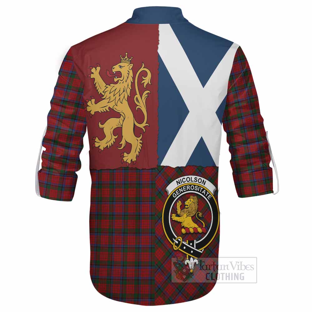 Nicolson Crest Tartan Ghillie Shirt with Lion Rampant Saltire Style - Tartan Vibes Clothing