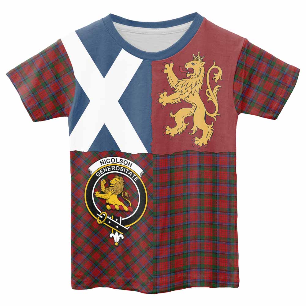 Nicolson Crest Tartan Kid T-shirt with Lion Rampant Saltire Style - Tartan Vibes Clothing