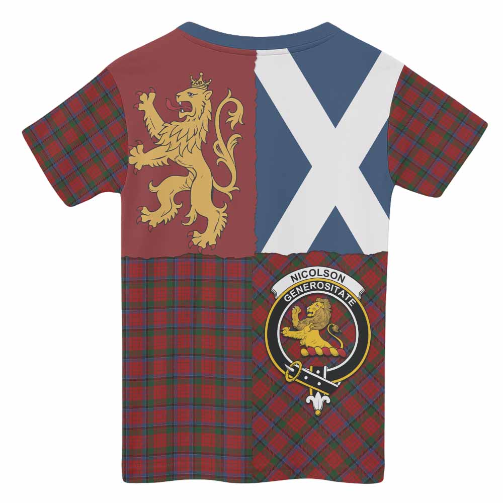 Nicolson Crest Tartan Kid T-shirt with Lion Rampant Saltire Style - Tartan Vibes Clothing