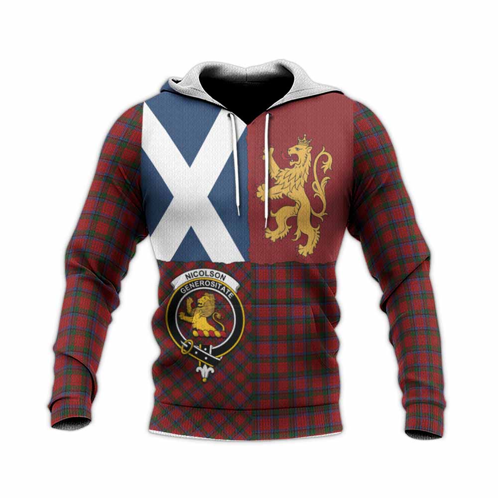 Nicolson Crest Tartan Knitted Hoodie with Lion Rampant Saltire Style
