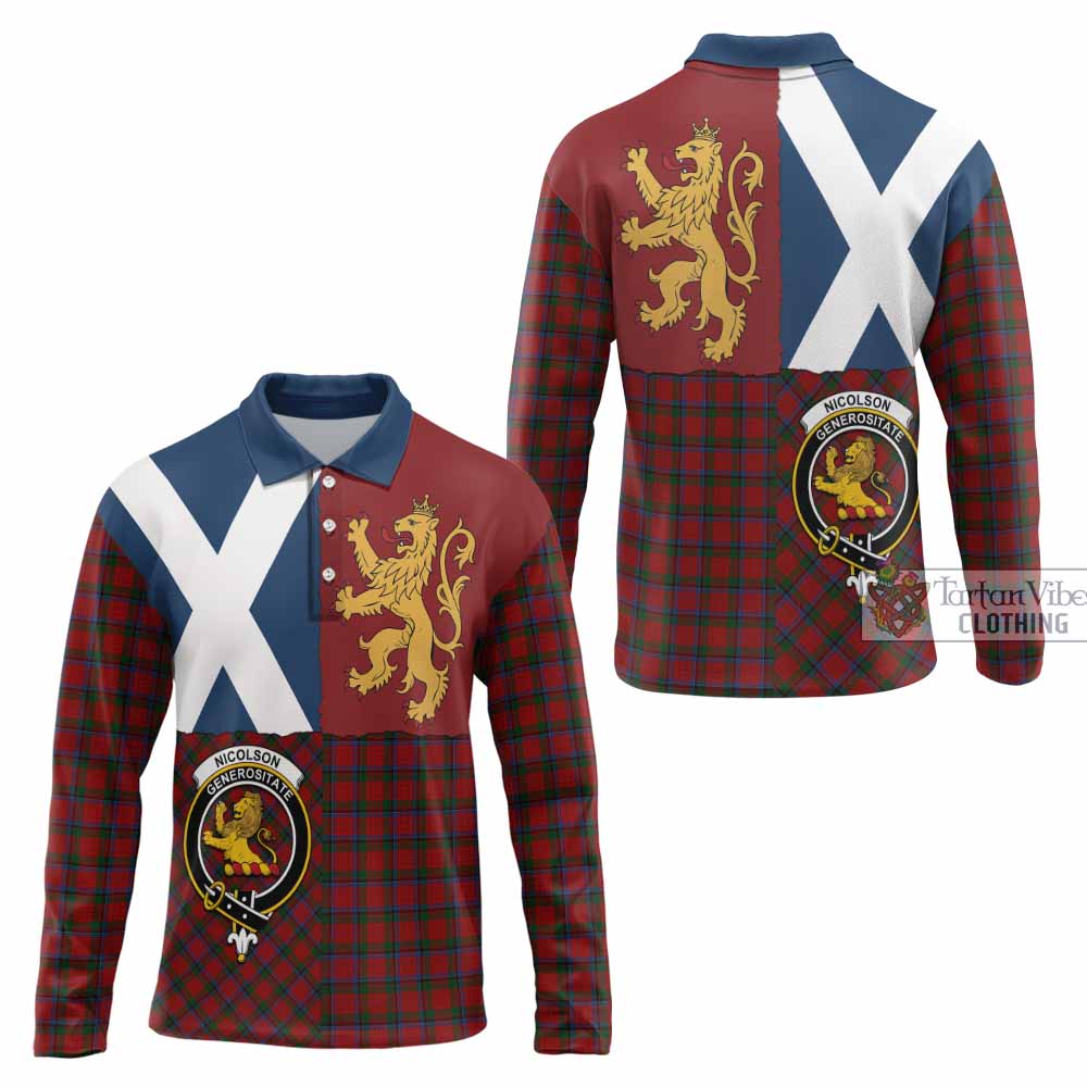Nicolson Crest Tartan Long Sleeve Polo Shirt with Lion Rampant Saltire Style