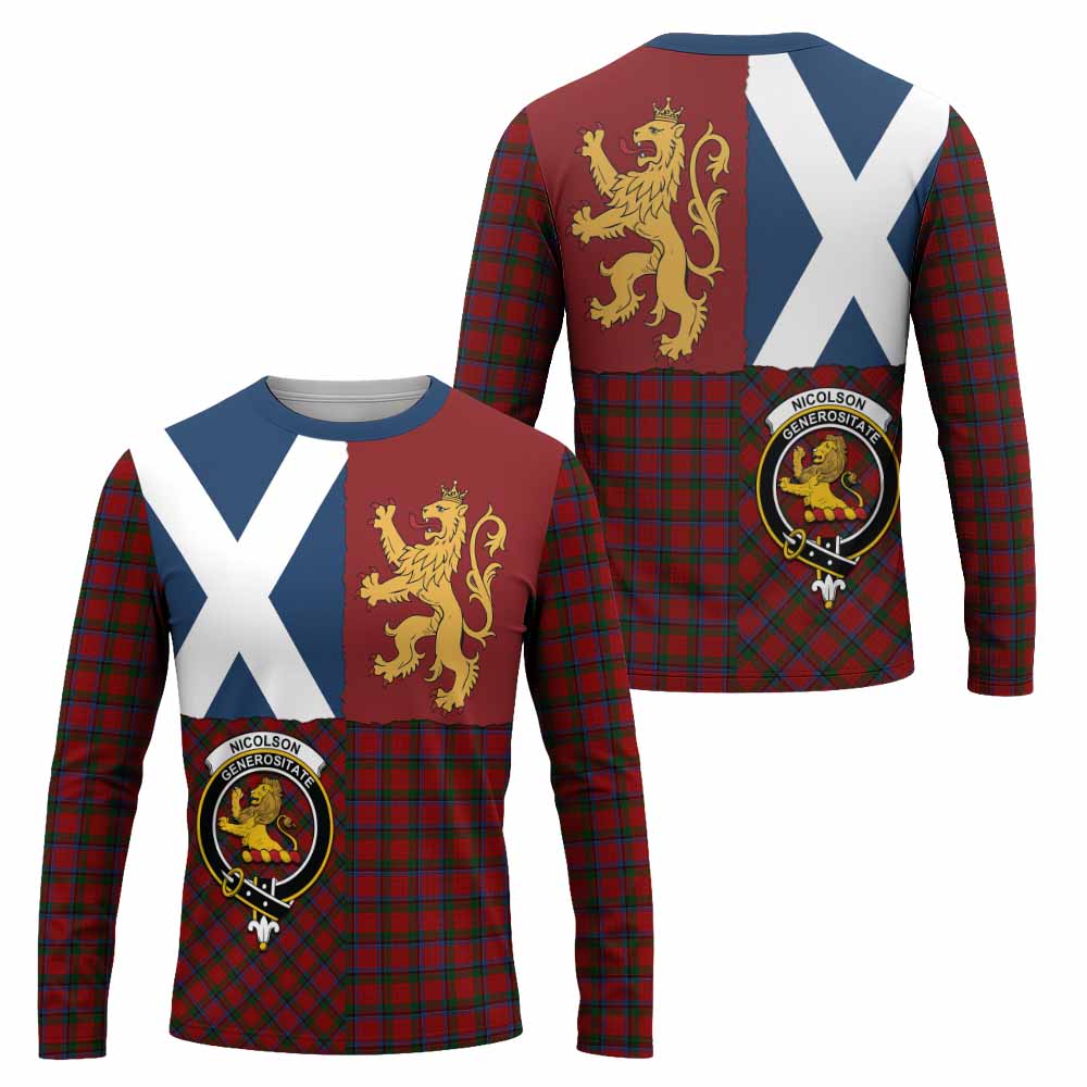 Nicolson Crest Tartan Long Sleeve T-Shirt with Lion Rampant Saltire Style