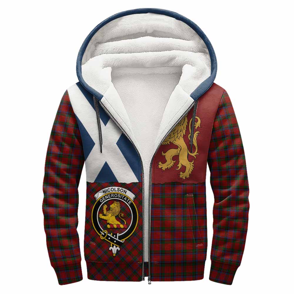 Nicolson Crest Tartan Sherpa Hoodie with Lion Rampant Saltire Style