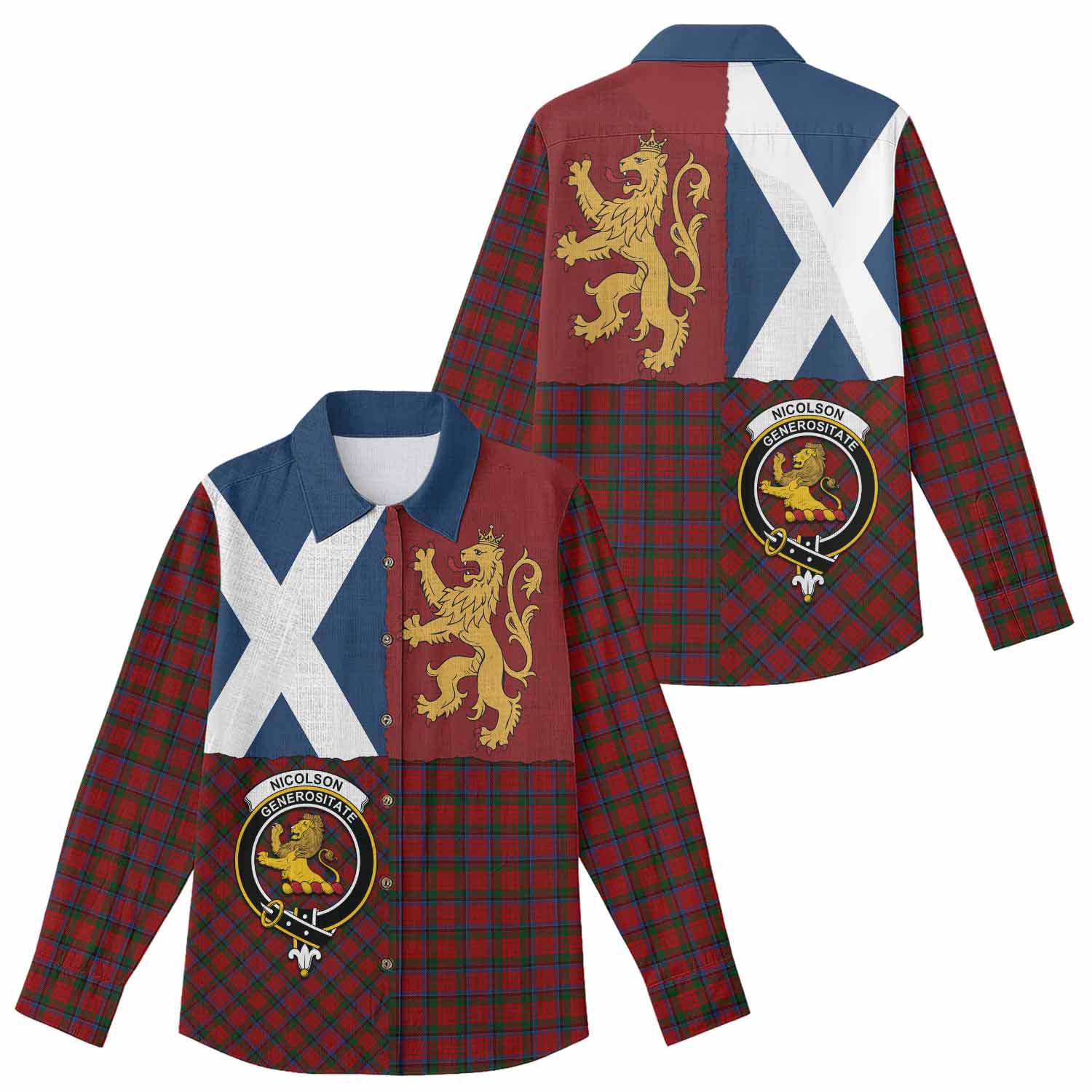 Nicolson Crest Tartan Women Casual Shirt with Lion Rampant Saltire Style