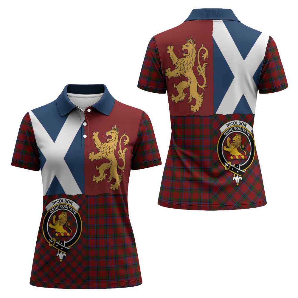 Nicolson Crest Tartan Women Polo Shirt with Lion Rampant Saltire Style