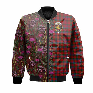 Nicolson Family Crest Tartan Bomber Jacket Scottish Thistle Flower Pattern Half Style