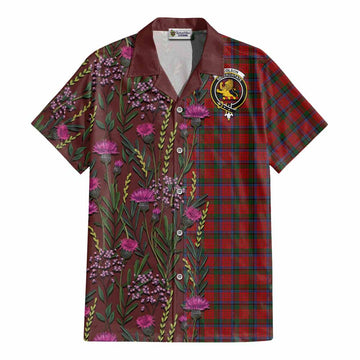 Nicolson Family Crest Tartan Cotton Hawaiian Shirt Scottish Thistle Flower Pattern Half Style - Tartan Vibes Clothing