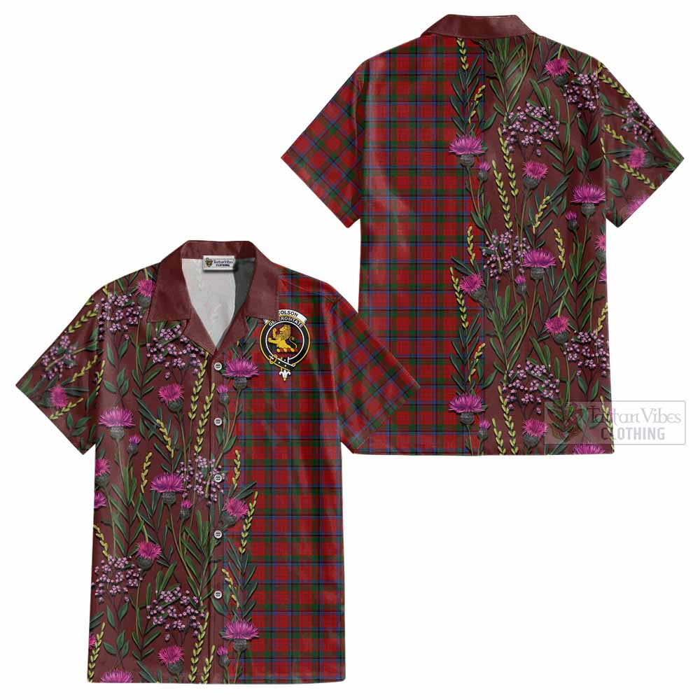 Nicolson Family Crest Tartan Cotton Hawaiian Shirt Scottish Thistle Flower Pattern Half Style - Tartan Vibes Clothing