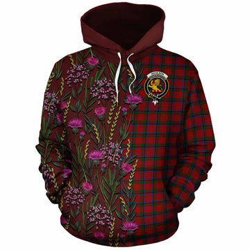 Nicolson Family Crest Tartan Cotton Hoodie Scottish Thistle Flower Pattern Half Style