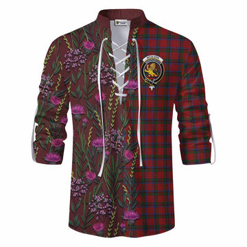 Nicolson Family Crest Tartan Ghillie Shirt Scottish Thistle Flower Pattern Half Style