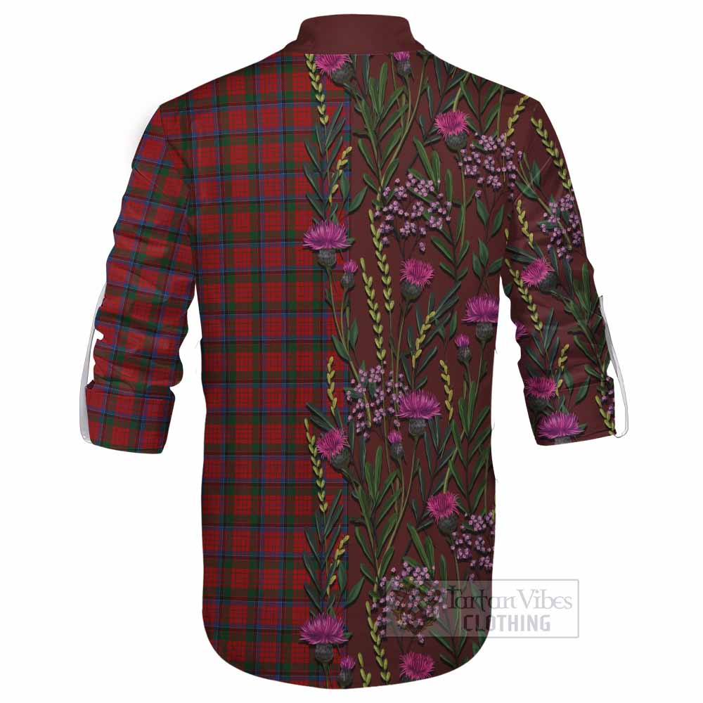 Nicolson Family Crest Tartan Ghillie Shirt Scottish Thistle Flower Pattern Half Style - Tartan Vibes Clothing