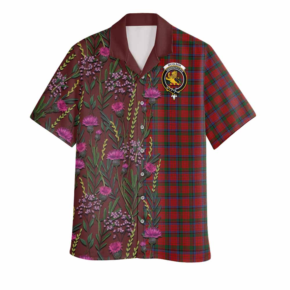 Nicolson Family Crest Tartan Hawaiian Shirt Scottish Thistle Flower Pattern Half Style - Tartan Vibes Clothing