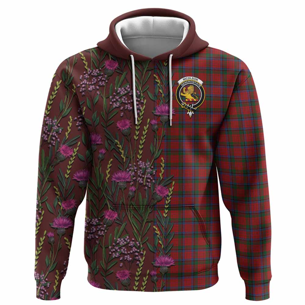 Nicolson Family Crest Tartan Hoodie Scottish Thistle Flower Pattern Half Style - Tartan Vibes Clothing