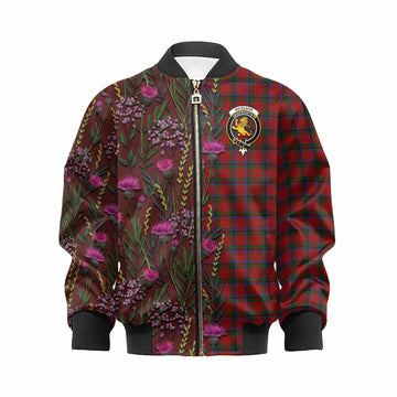 Nicolson Family Crest Tartan Kid Bomber Jacket Scottish Thistle Flower Pattern Half Style