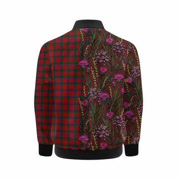 Nicolson Family Crest Tartan Kid Bomber Jacket Scottish Thistle Flower Pattern Half Style