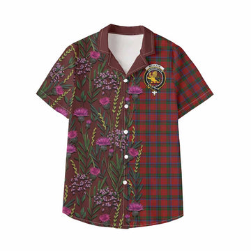 Nicolson Family Crest Tartan Kid Hawaiian Shirt Scottish Thistle Flower Pattern Half Style