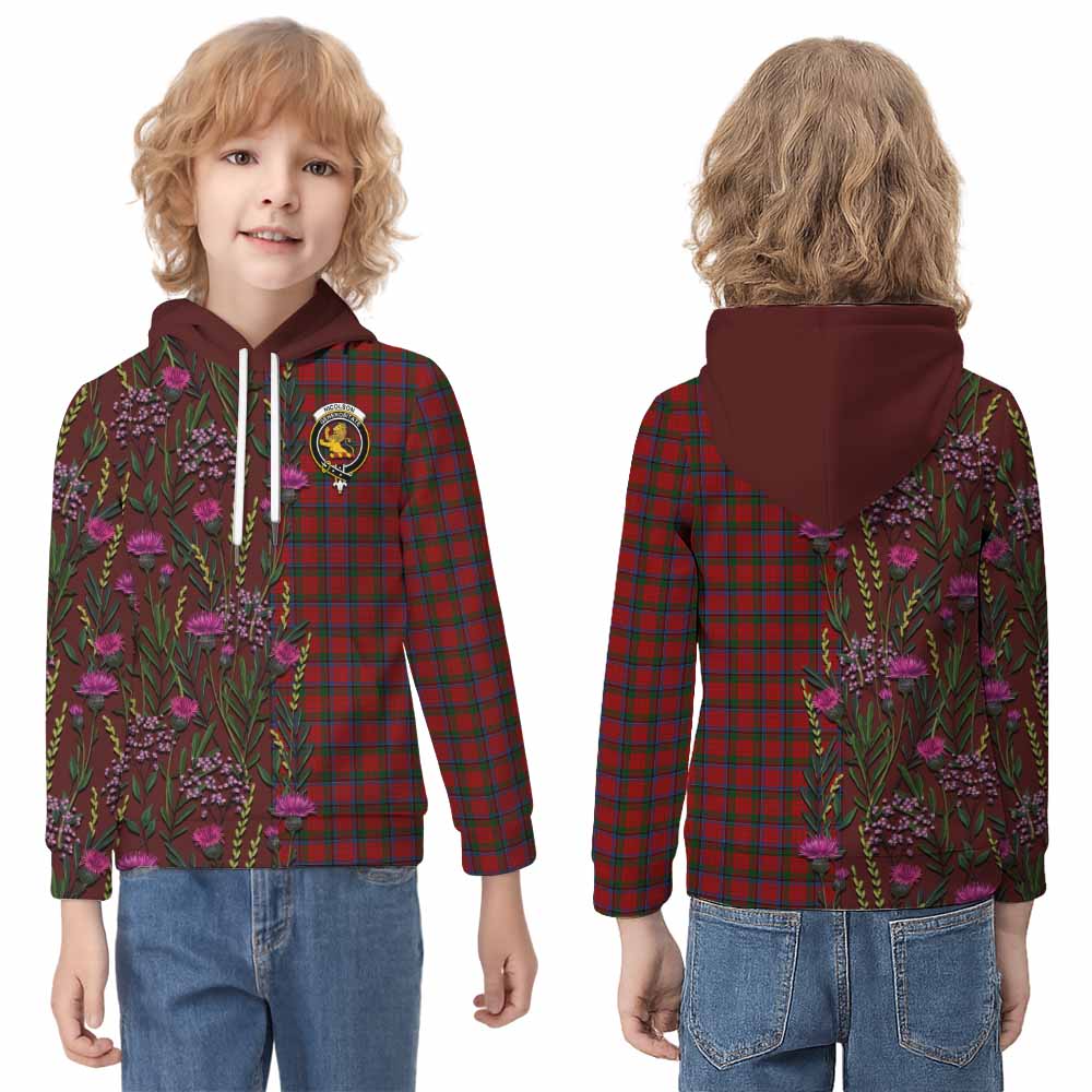 Nicolson Family Crest Tartan Kid Hoodie Scottish Thistle Flower Pattern Half Style - Tartan Vibes Clothing