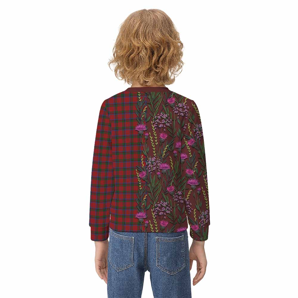 Nicolson Family Crest Tartan Kid Knitted Sweatshirt Scottish Thistle Flower Pattern Half Style - Tartan Vibes Clothing
