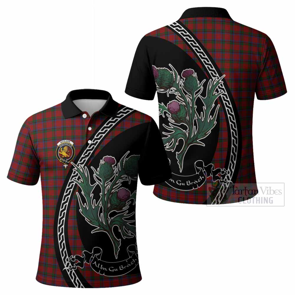 Nicolson Family Crest Tartan Polo Shirt Alba Thistle Inspired - Tartan Vibes Clothing