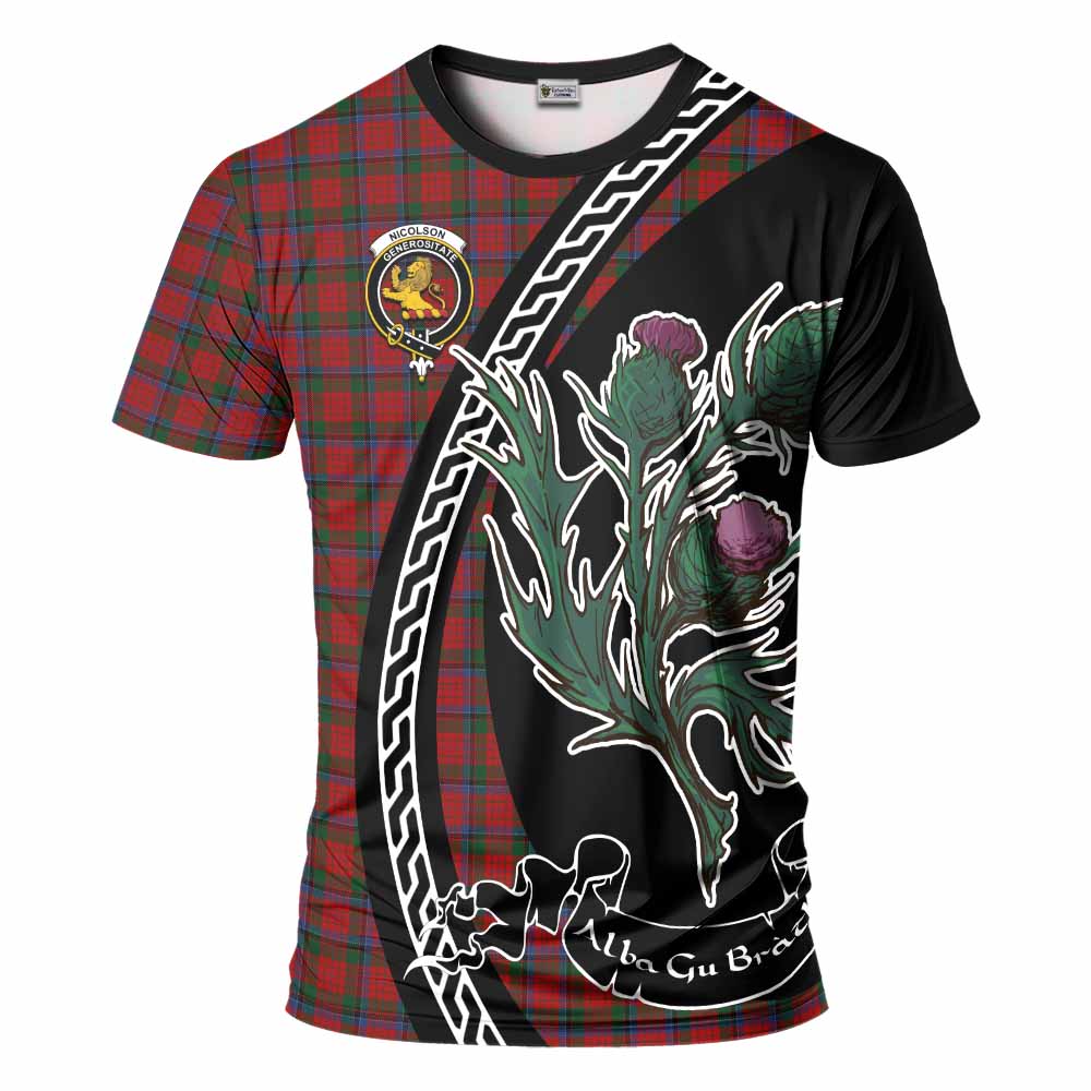 Nicolson Family Crest Tartan T-Shirt Alba Thistle Inspired - Tartan Vibes Clothing