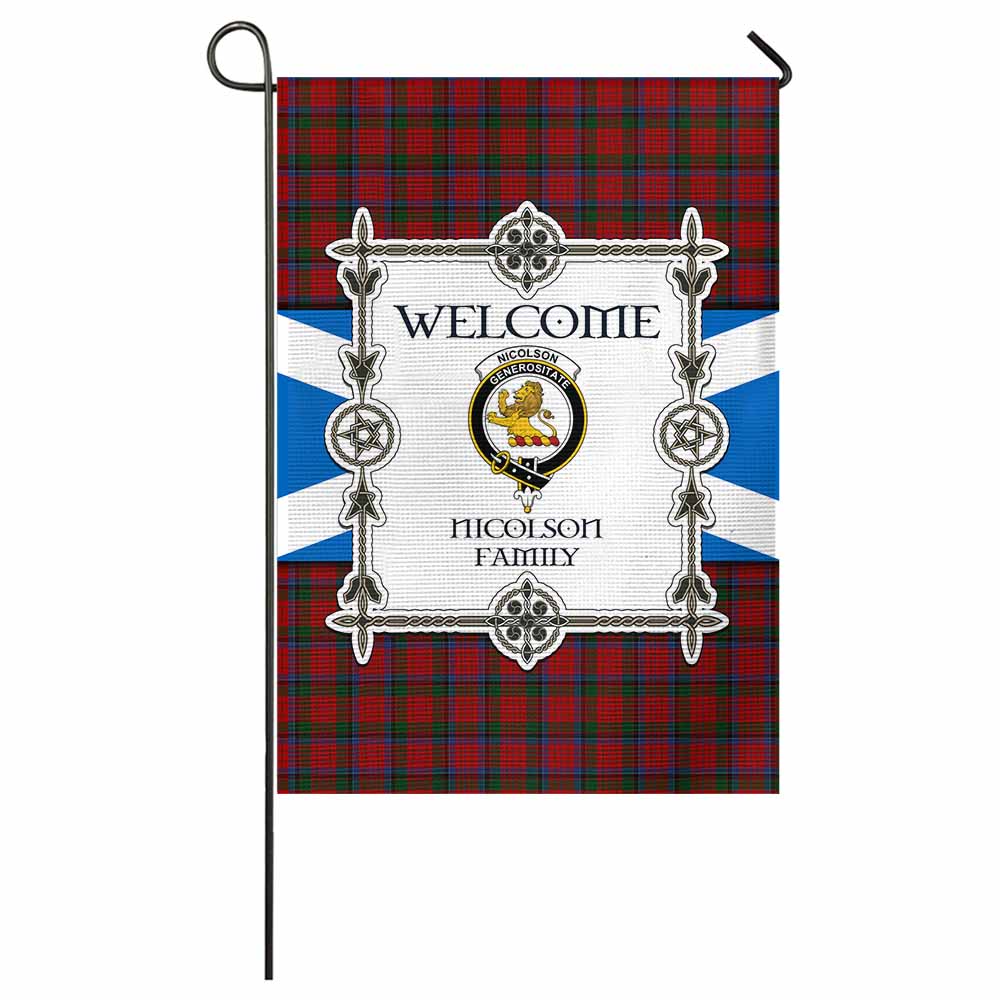 Nicolson Family Crest Tartan Welcome Garden Flag Saltire Harmony Style - Tartan Vibes Clothing