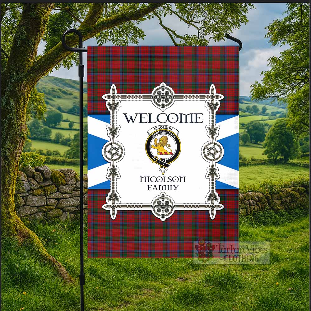 Nicolson Family Crest Tartan Welcome Garden Flag Saltire Harmony Style - Tartan Vibes Clothing