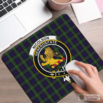 Nicolson Green Hunting Tartan Mouse Pad with Family Crest