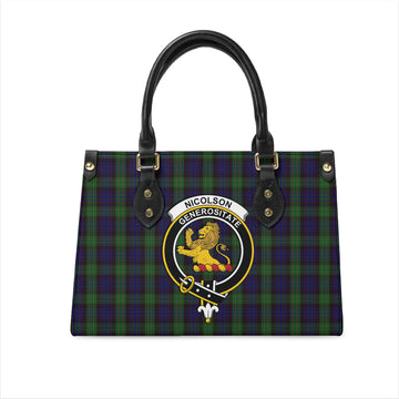 Nicolson Green Hunting Tartan Leather Bag with Family Crest