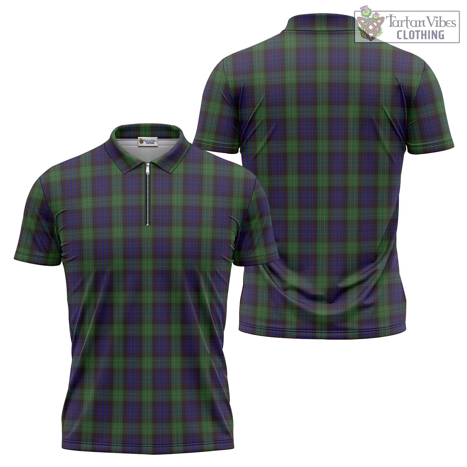 Tartan Vibes Clothing Nicolson Green Hunting Tartan Zipper Polo Shirt