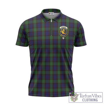 Nicolson Green Hunting Tartan Zipper Polo Shirt with Family Crest