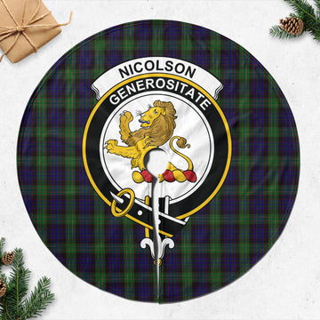 Nicolson Green Hunting Tartan Christmas Tree Skirt with Family Crest