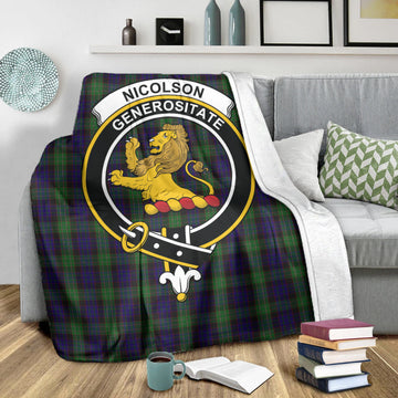 Nicolson Green Hunting Tartan Blanket with Family Crest