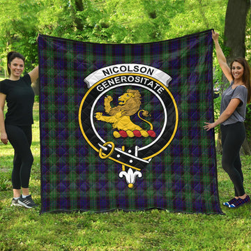 Nicolson Green Hunting Tartan Quilt with Family Crest
