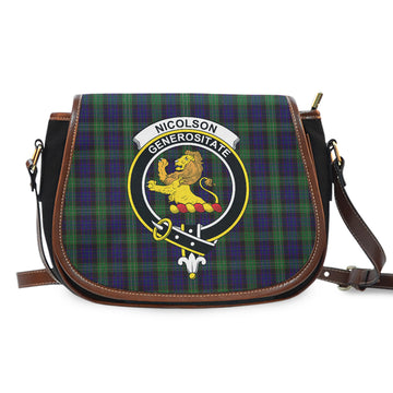 Nicolson Green Hunting Tartan Saddle Bag with Family Crest