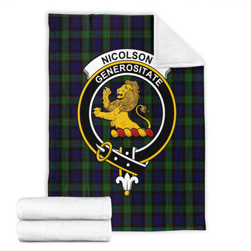 Nicolson Green Hunting Tartan Blanket with Family Crest