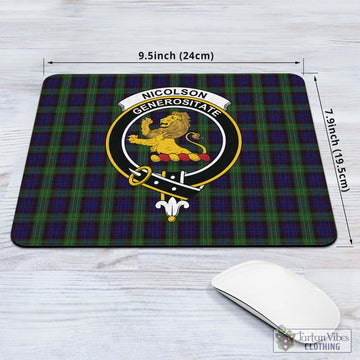 Nicolson Green Hunting Tartan Mouse Pad with Family Crest