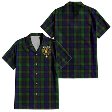 Nicolson Green Hunting Tartan Short Sleeve Button Down Shirt with Family Crest