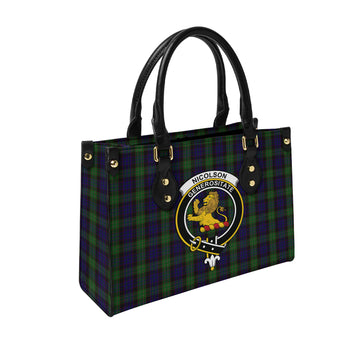 Nicolson Green Hunting Tartan Leather Bag with Family Crest